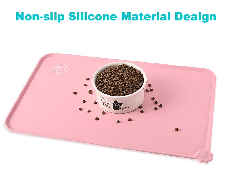 Juqiboom Silicone Waterproof Dog Cat Pet Feeding Mats, Non Slip, Easy Clean Pet Dog Cat Bowl Mats Placemat (24" x 16") Pink - Image 5